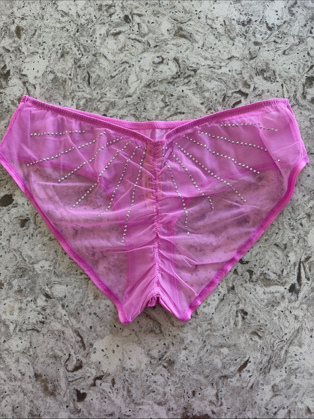 NWT VICTORIA SECRET Sheer Pink Rhinestone Ruched High-Cut Briefs